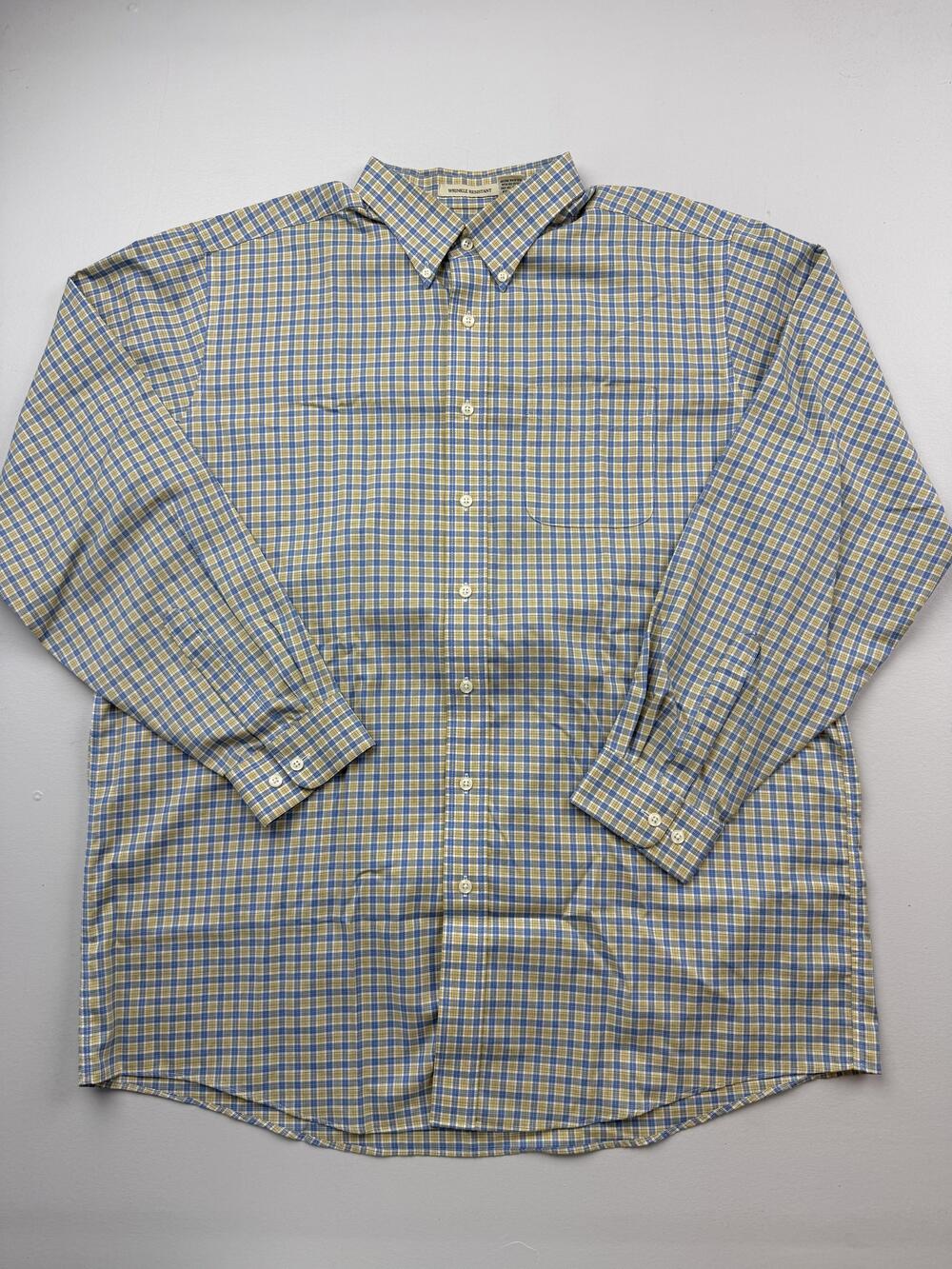 L.L. Bean Shirt Mens XLT Blue Plaid Long Sleeve Button Down Wrinkle Resistant
